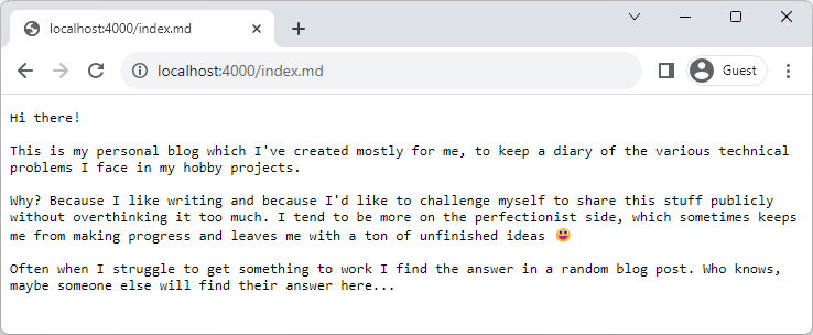 Screenshot of site not working